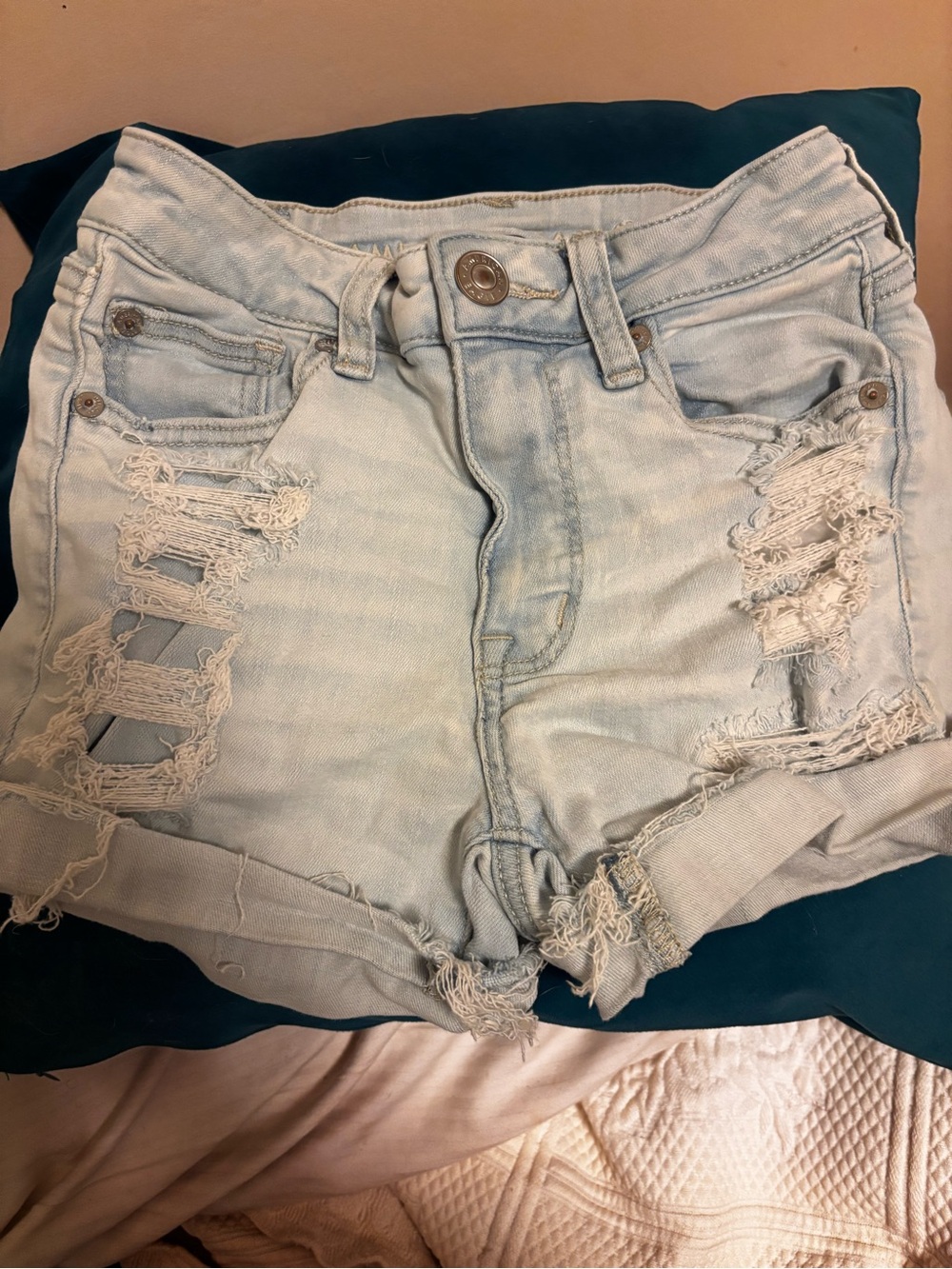 American Eagle Outfitters Light Blue Distressed Denim Shorts